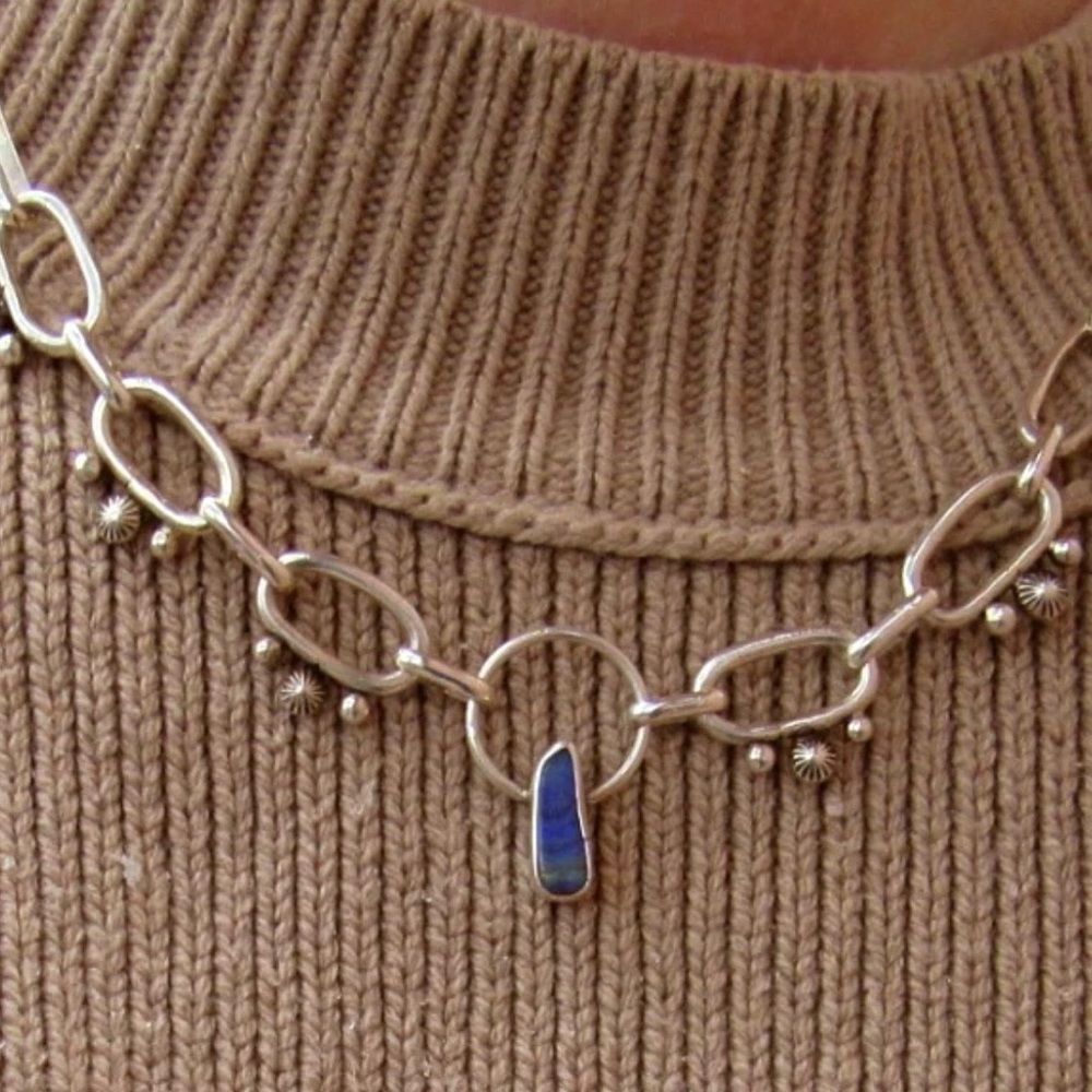 Handmade Opal and Sterling Silver Paperclip Necklace - Picture 6 of 9